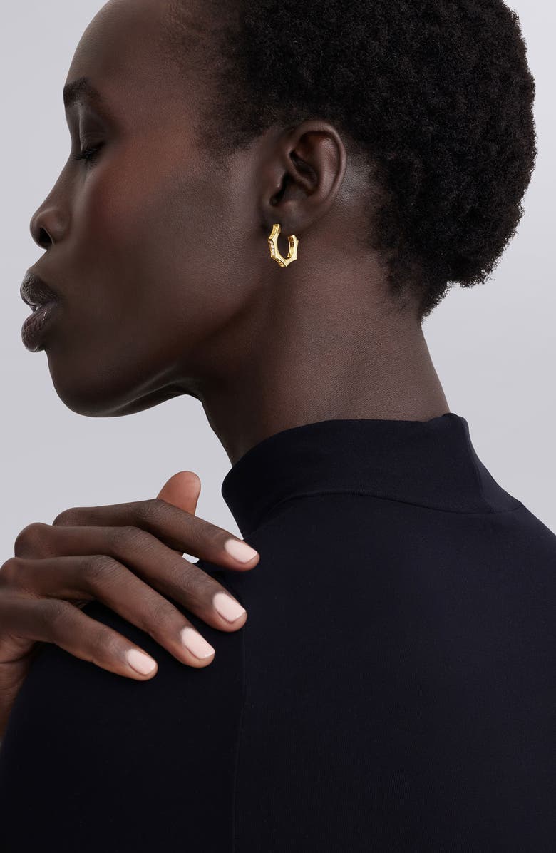 LAGOS 18K Gold Caviar Diamond Hexagon Hoop Earrings, Alternate, color, Gold