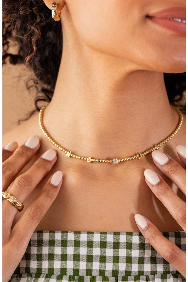 Love Luck Metal Tennis Necklace, Alternate, color, Gold