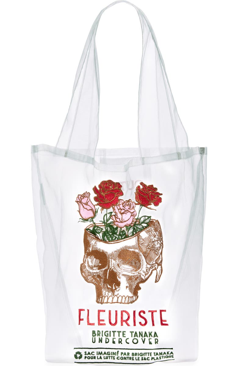 Undercover x Brigitte Tanaka Flower Skull Embroidered Organza Tote, Main, color,