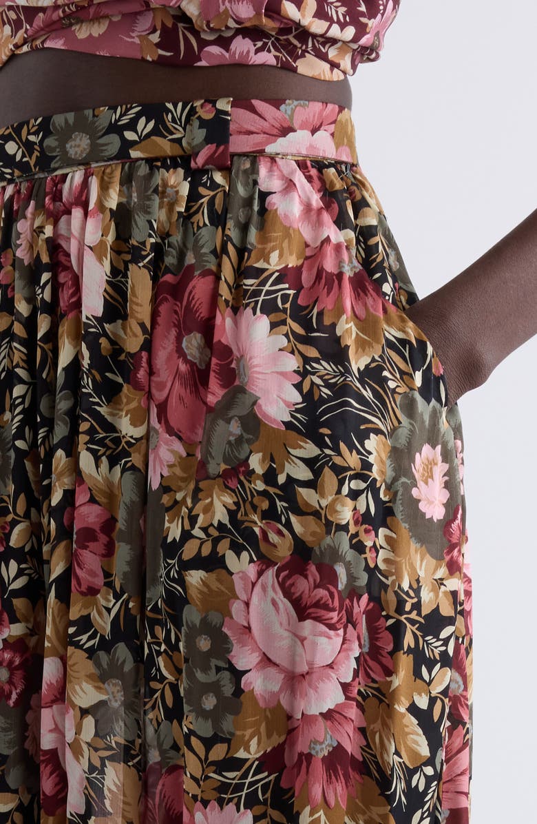 Chloé Floral Print Silk Crop Pants, Alternate, color, Black