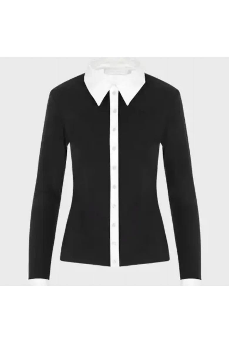 Women's Shirt  Nuage White Cotton Long Sleeve Shirt With Classic Collar And Front Buttons, Main, color, Black/White