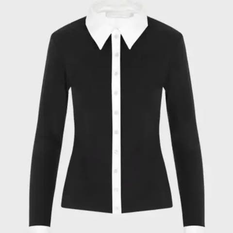Women's Shirt  Nuage White Cotton Long Sleeve Shirt With Classic Collar And Front Buttons