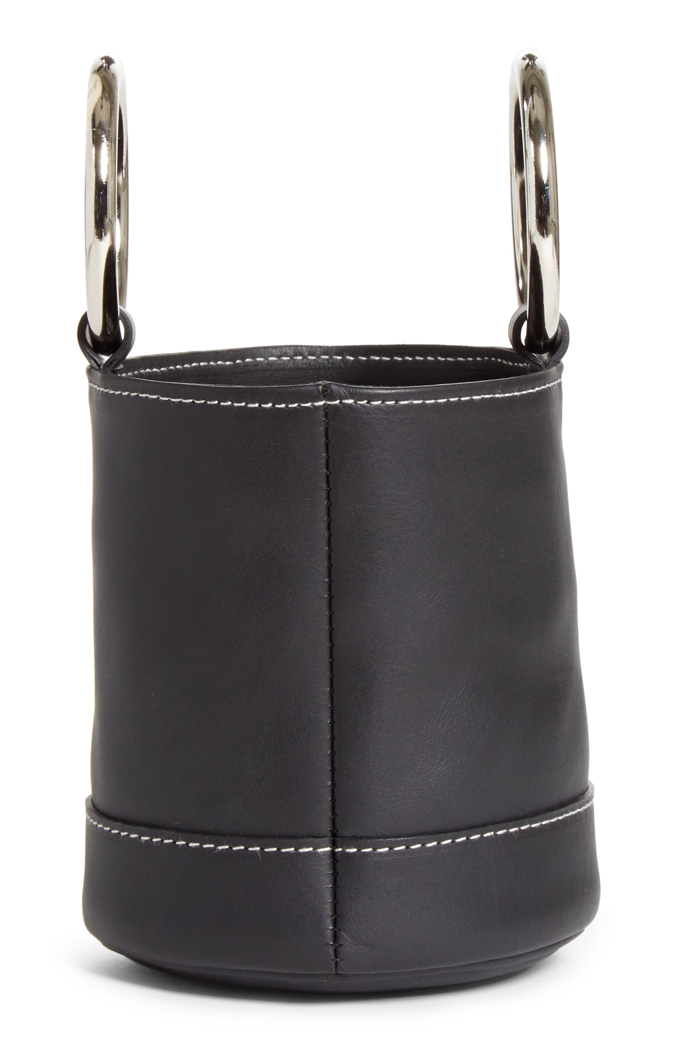 Bonsai 15 Calfskin Leather Bucket Bag, Alternate, color, BLACK WITH WHITE STITCHING