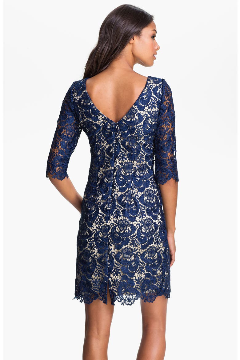 Embroidered Lace Overlay Sheath Dress, Alternate, color, NAVY