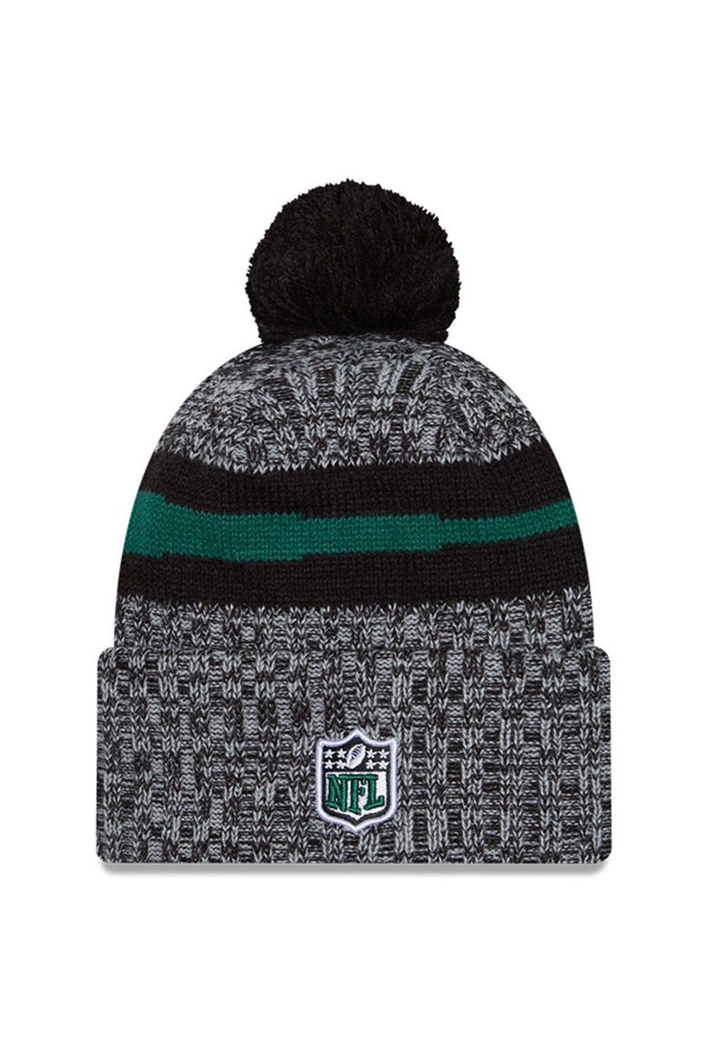 Men's New Era  Black New York Jets 2023 Sideline Cuffed Knit Hat With Pom, Alternate, color, Black