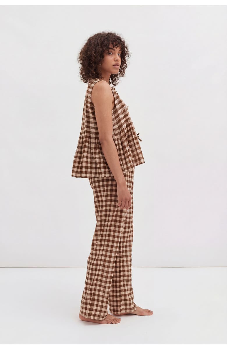Desmond & Dempsey Pleated Cami Lounge Pajama Set, Alternate, color, Gingham 50S Brown/Cream