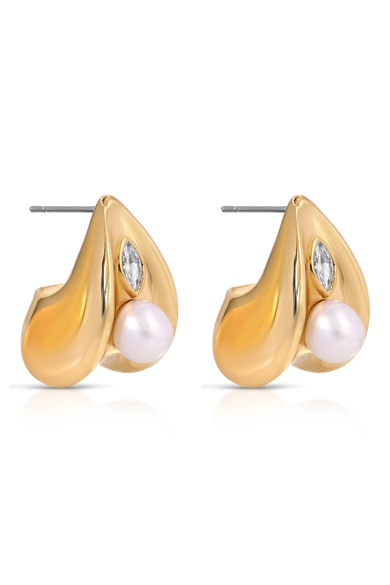 Hera Freshwater Pearl Huggie Earrings, Alternate, color, GOLD