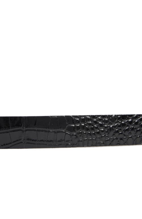 L Agence L'agence Milou Domed Buckle Croc Embossed Patent Leather Belt In Black