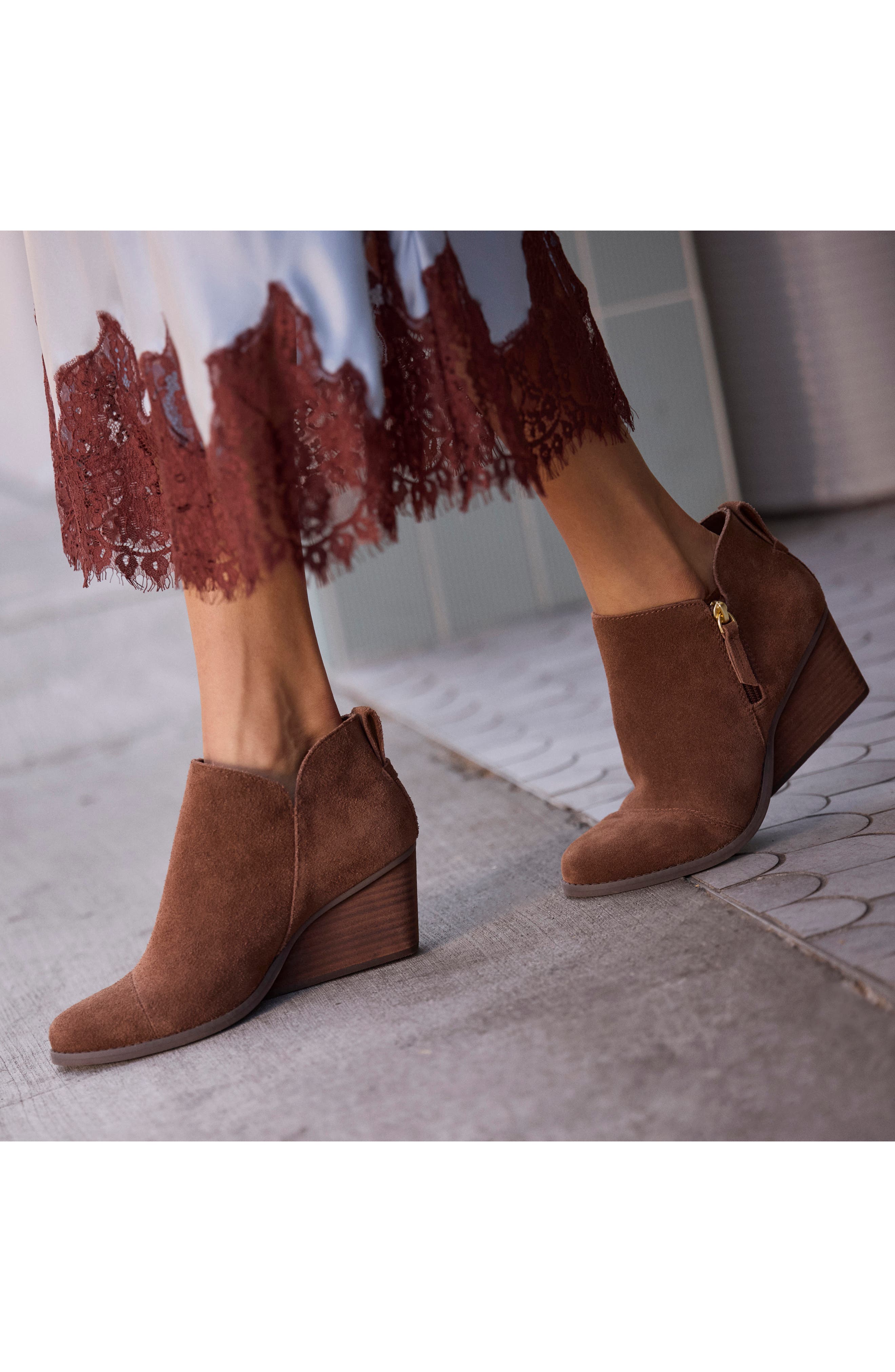 Wedge Leather Bootie, Alternate, color, DARK BROWN