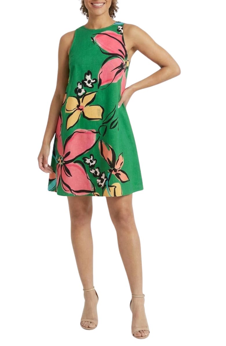 London Times Linen Blend Trapeze Dress, Main, color, 