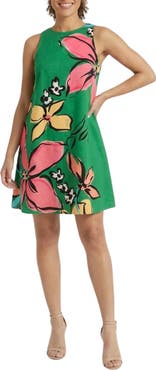 London Times Linen Blend Trapeze Dress