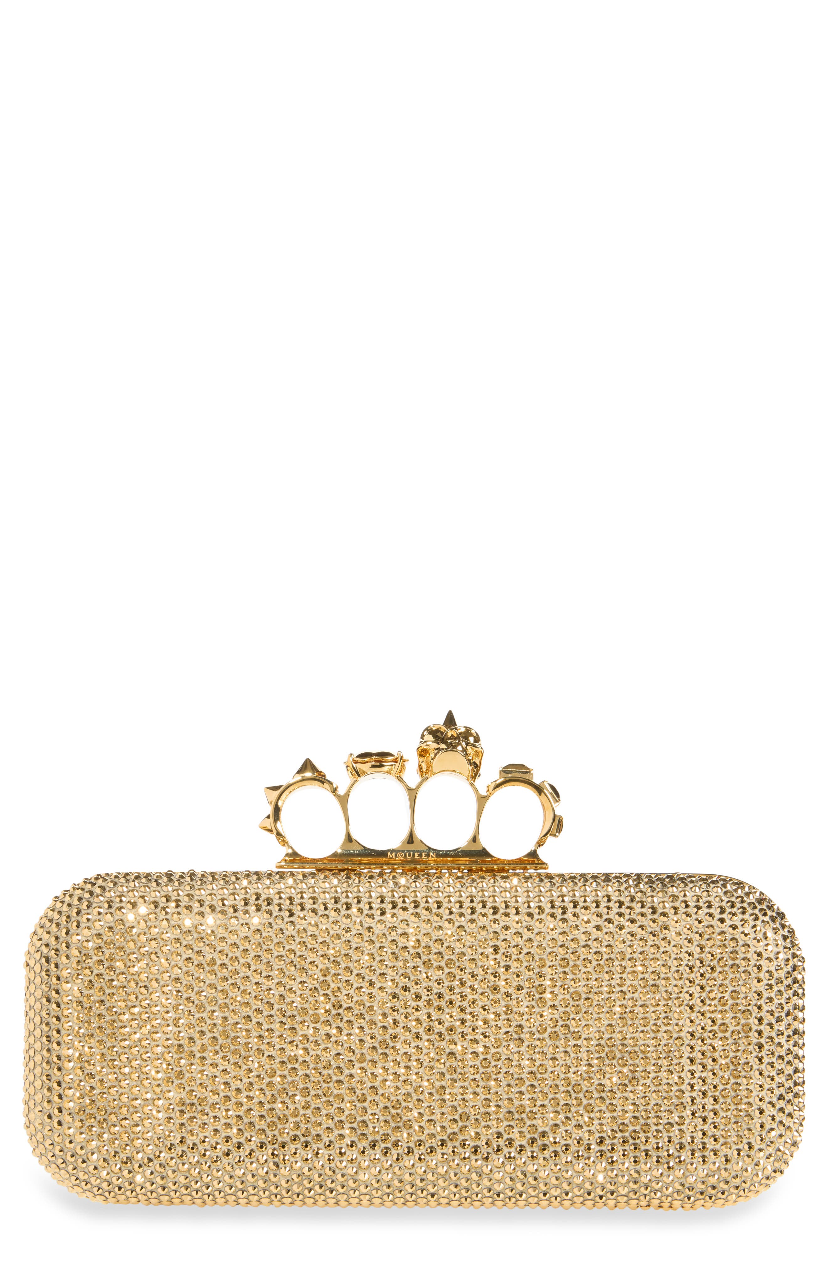 Long Knuckle Crystal Embellished Suede Clutch, Main, color, MIX COLOR