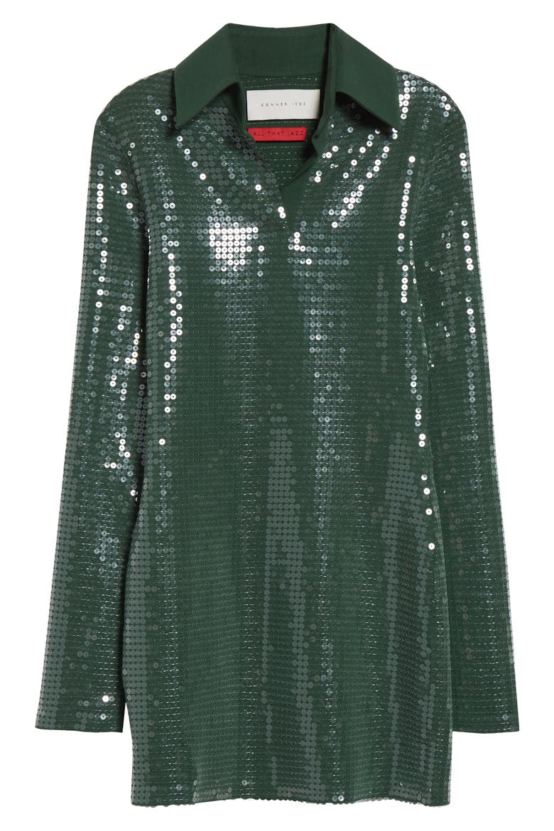 Long Sleeve Sequin Jersey Minidress, Alternate, color, GREEN