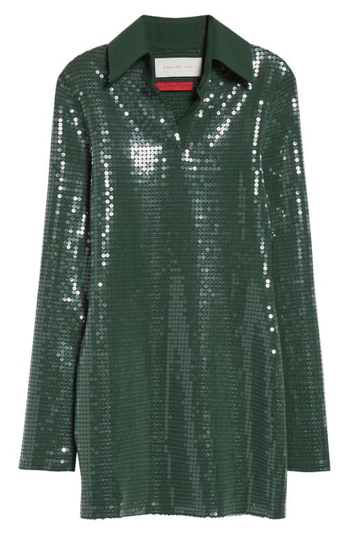 Conner Ives Long Sleeve Sequin Jersey Minidress In Green