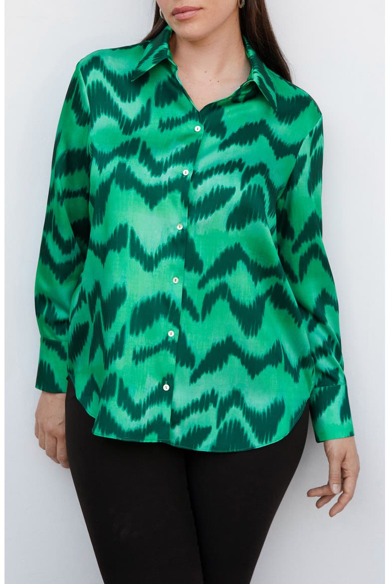 Satin Button-Up Shirt, Alternate, color, GREEN