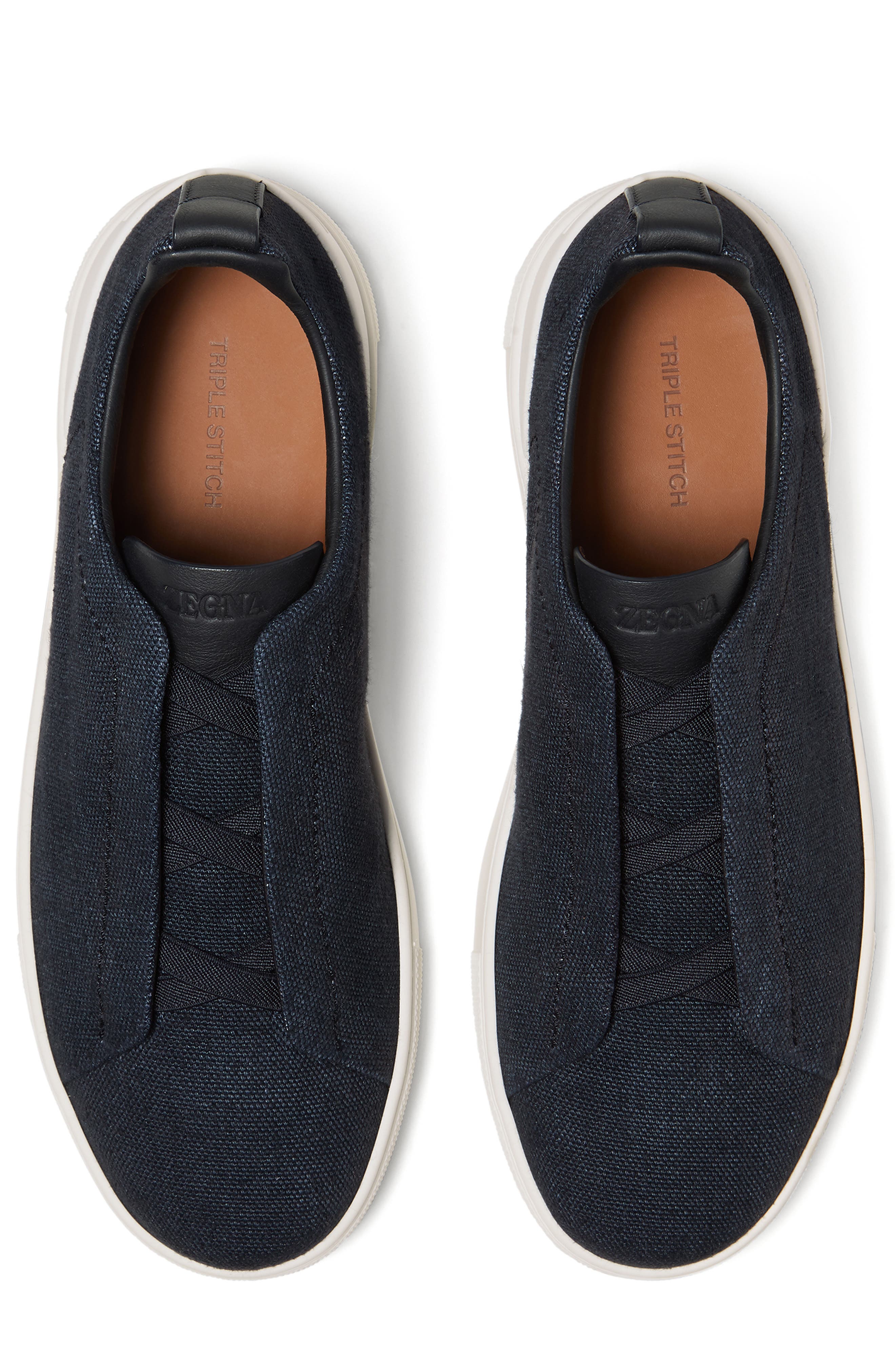 Cotton, Linen & Leather Triple Stitch™ Sneaker, Alternate, color, NAVY BLUE