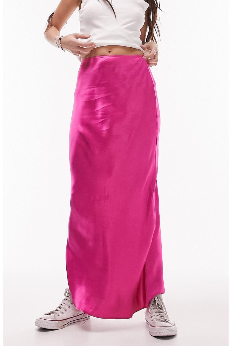 Bias Cut Satin Maxi Skirt, Main, color, PINK