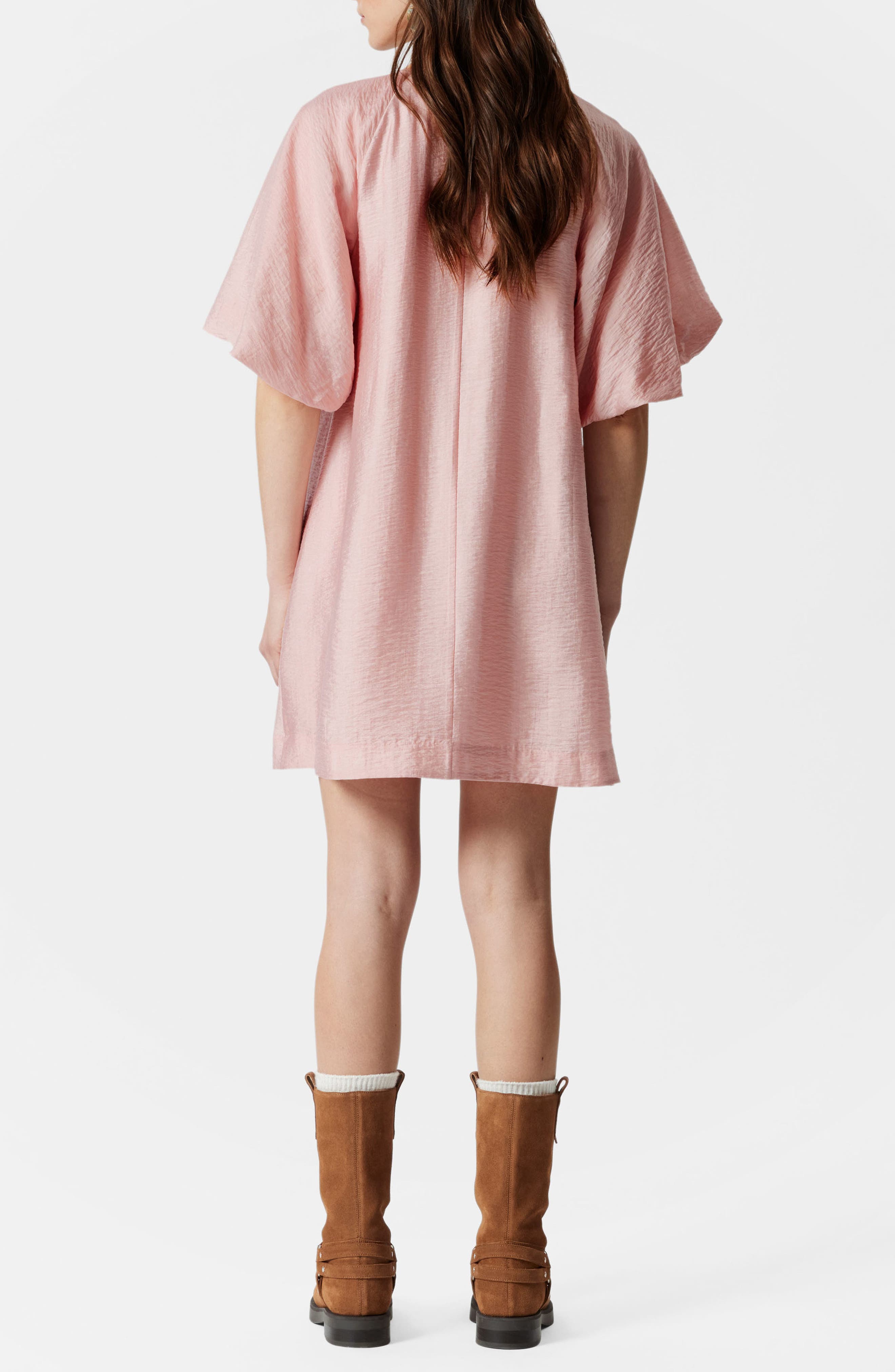 Puff Sleeve Hammered Satin Dress - image 2