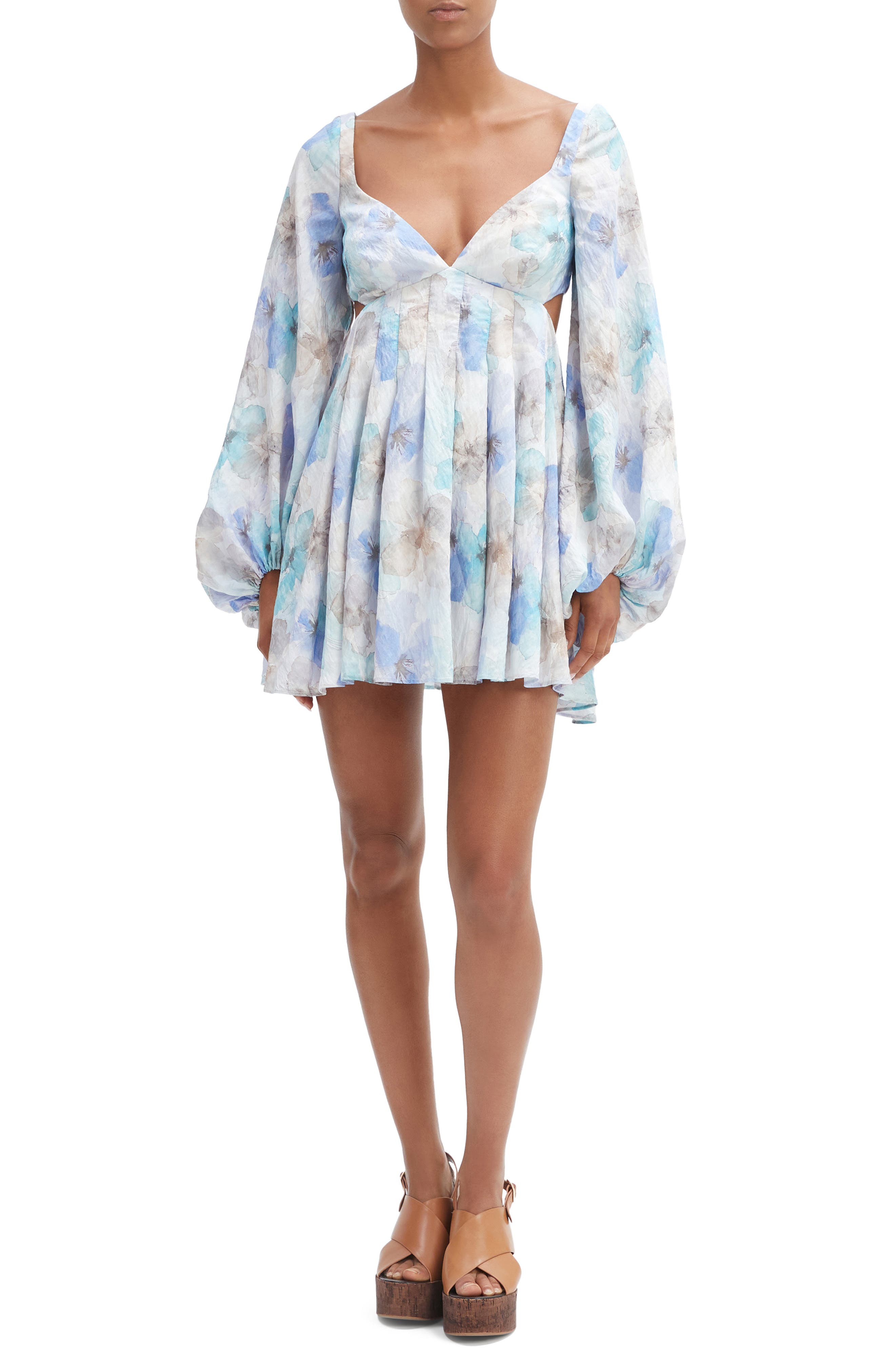 Bardot Jovie Floral Long Sleeve Babydoll Minidress