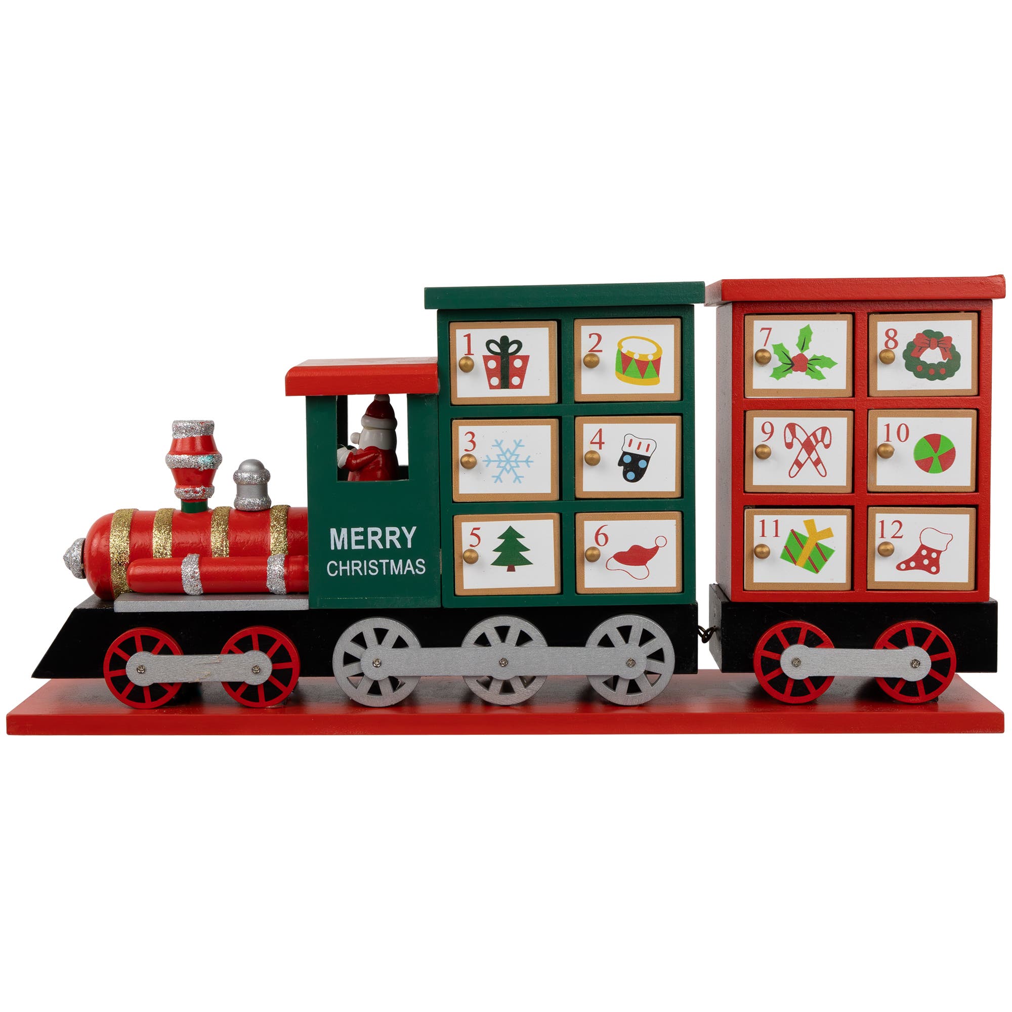 Northlight 16.5" Locomotive Train Wooden Christmas Advent Calendar in Red 