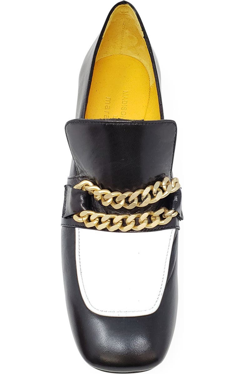 Madison Maison Mid Heel Loafer With Chain, Alternate, color, Black/White