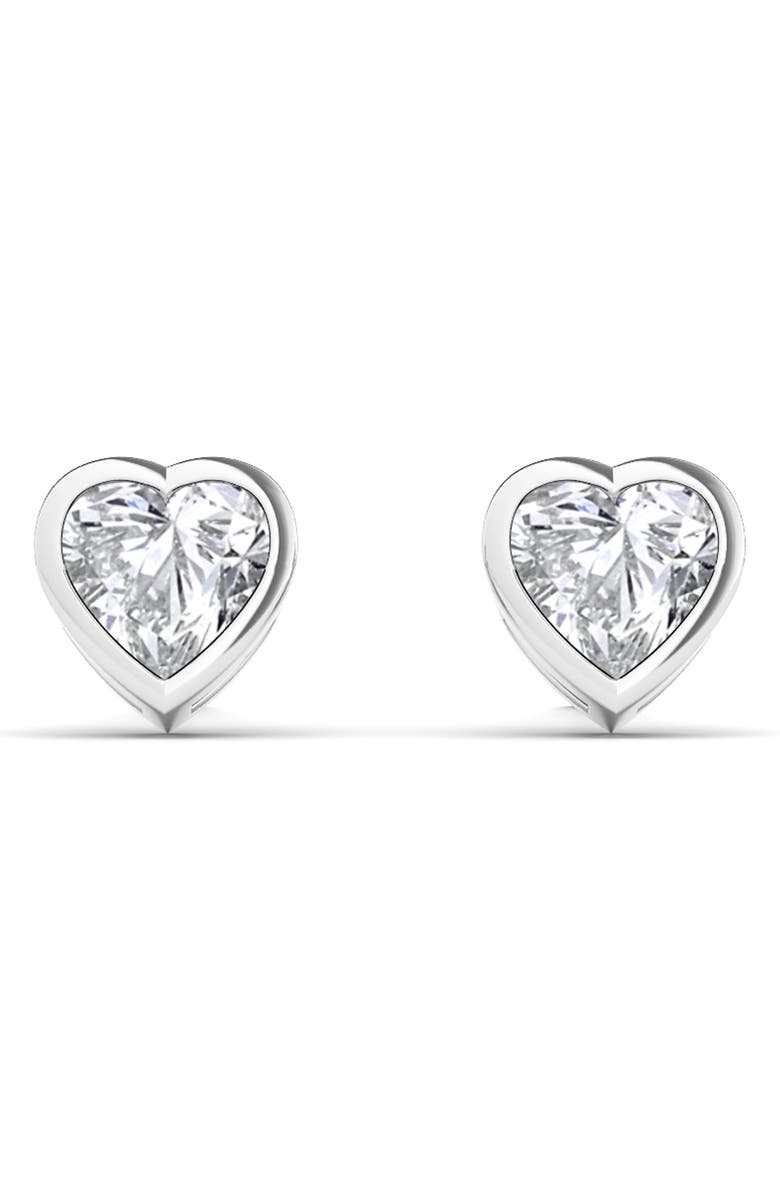 HauteCarat Lab Created Diamond Heart Stud Earrings, Main, color, 18K White Gold