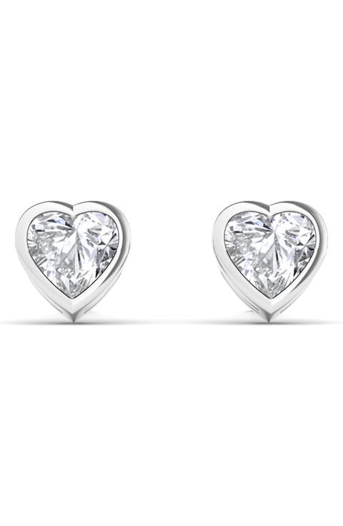 Lab Created Diamond Heart Stud Earrings