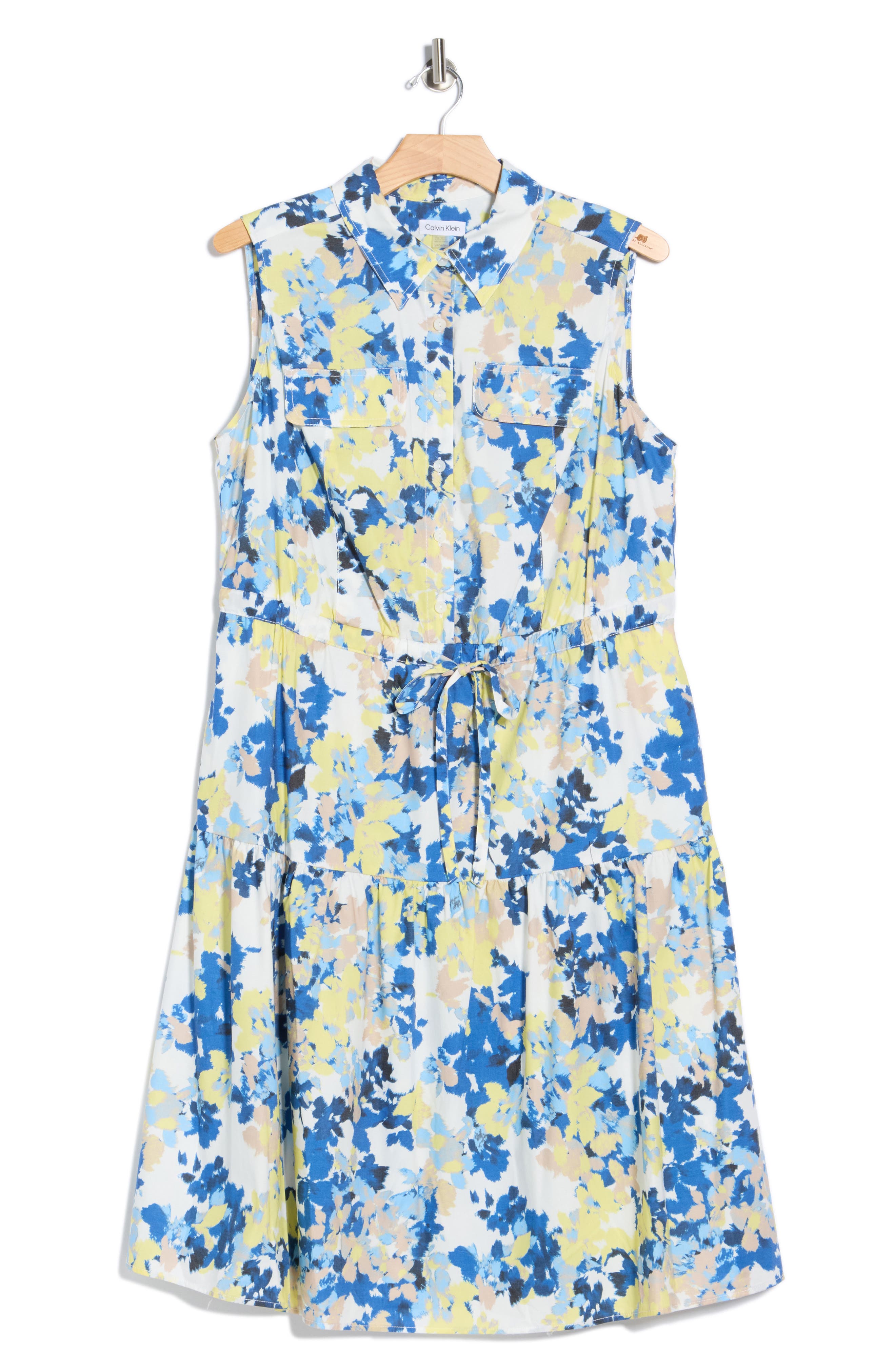 Calvin Klein Floral Cap Sleeve A-Line Midi Dress