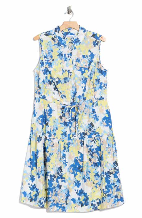 Calvin Klein Floral Cap Sleeve A-Line Midi Dress