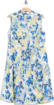 Calvin Klein Floral Cap Sleeve A-Line Midi Dress