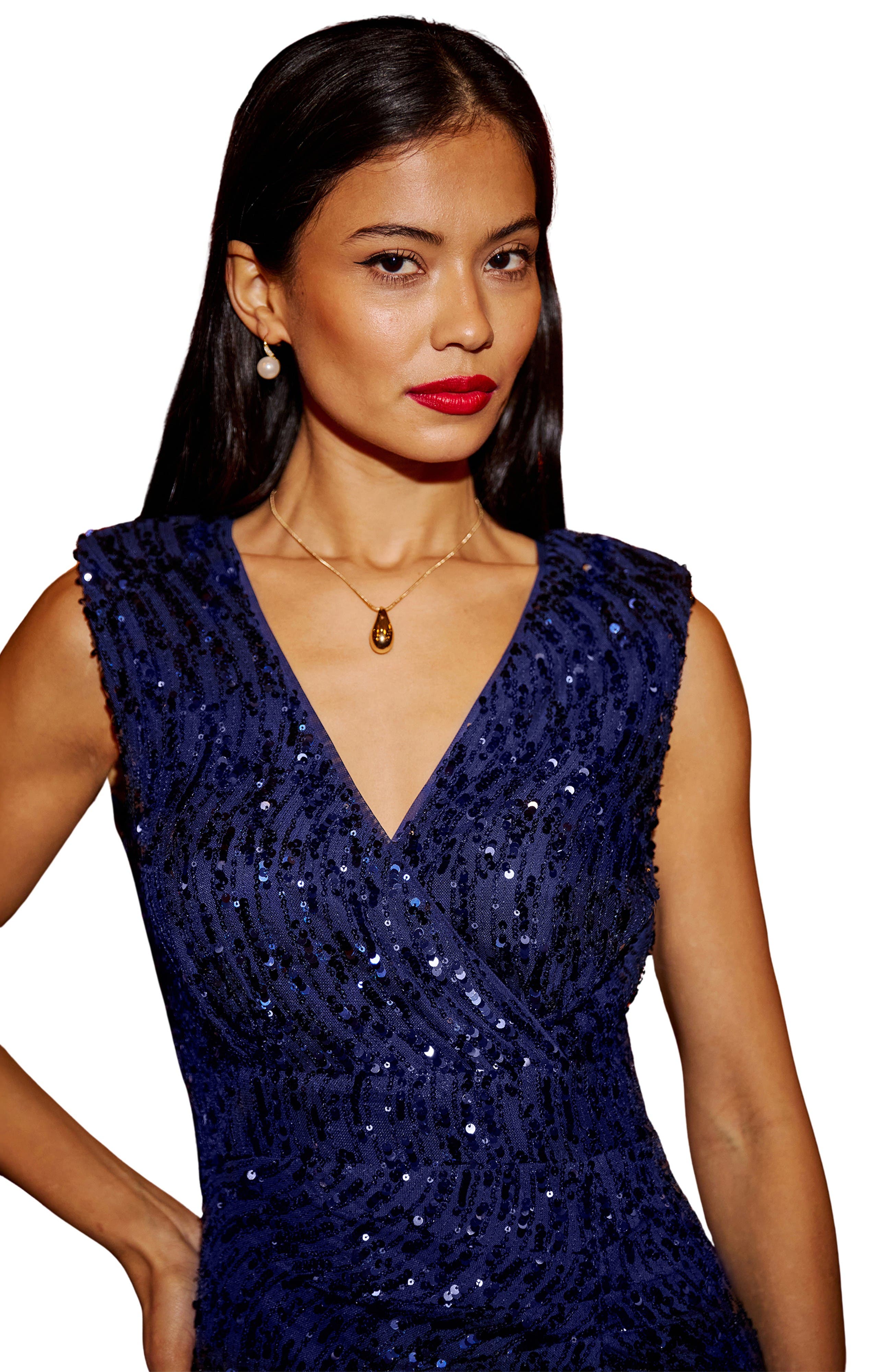 Sequin Split Hem Fitted Wrap Dress - image 4