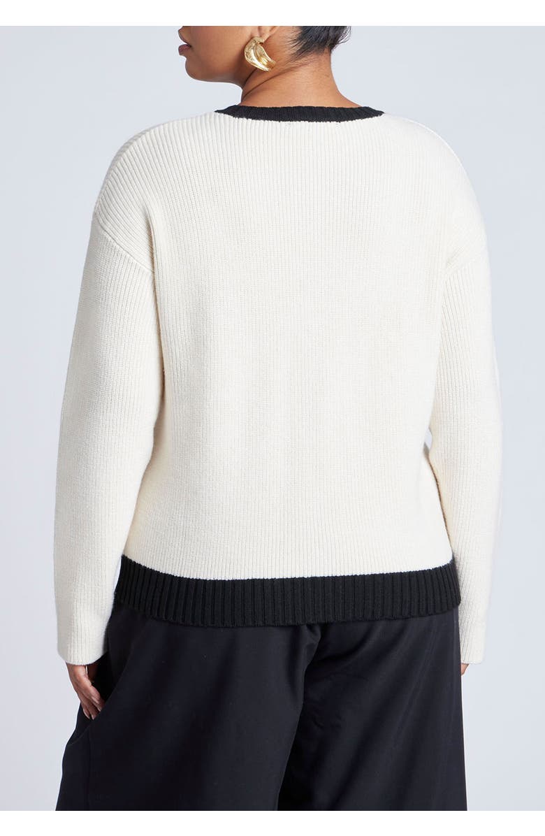 ELOQUII Contrast Placket Cardigan, Alternate, color, Cream And Black