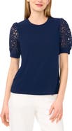 CeCe Lace Puff Sleeve Knit Top