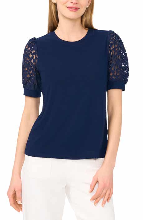 CeCe Lace Puff Sleeve Knit Top