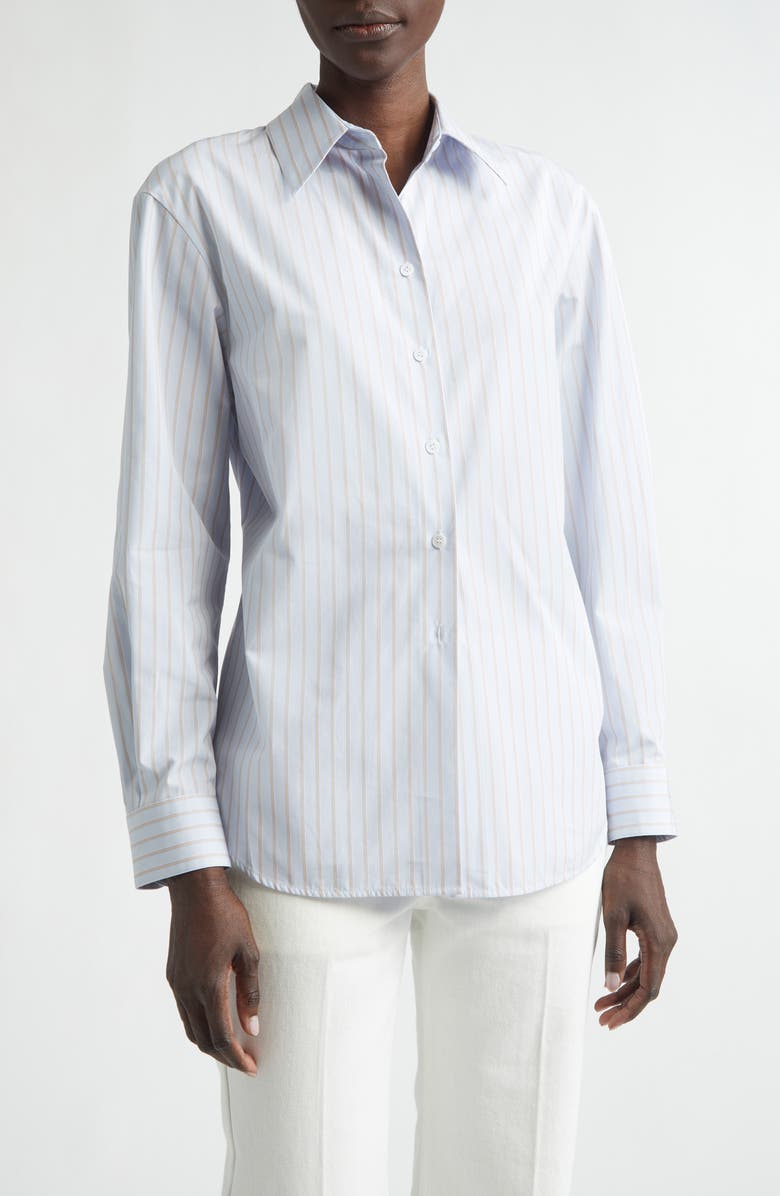 Lafayette 148 New York Aurora Stripe Cotton Tailored Shirt, Main, color, Glacier Blue Multi