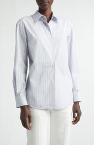 Lafayette 148 New York Aurora Stripe Cotton Tailored Shirt