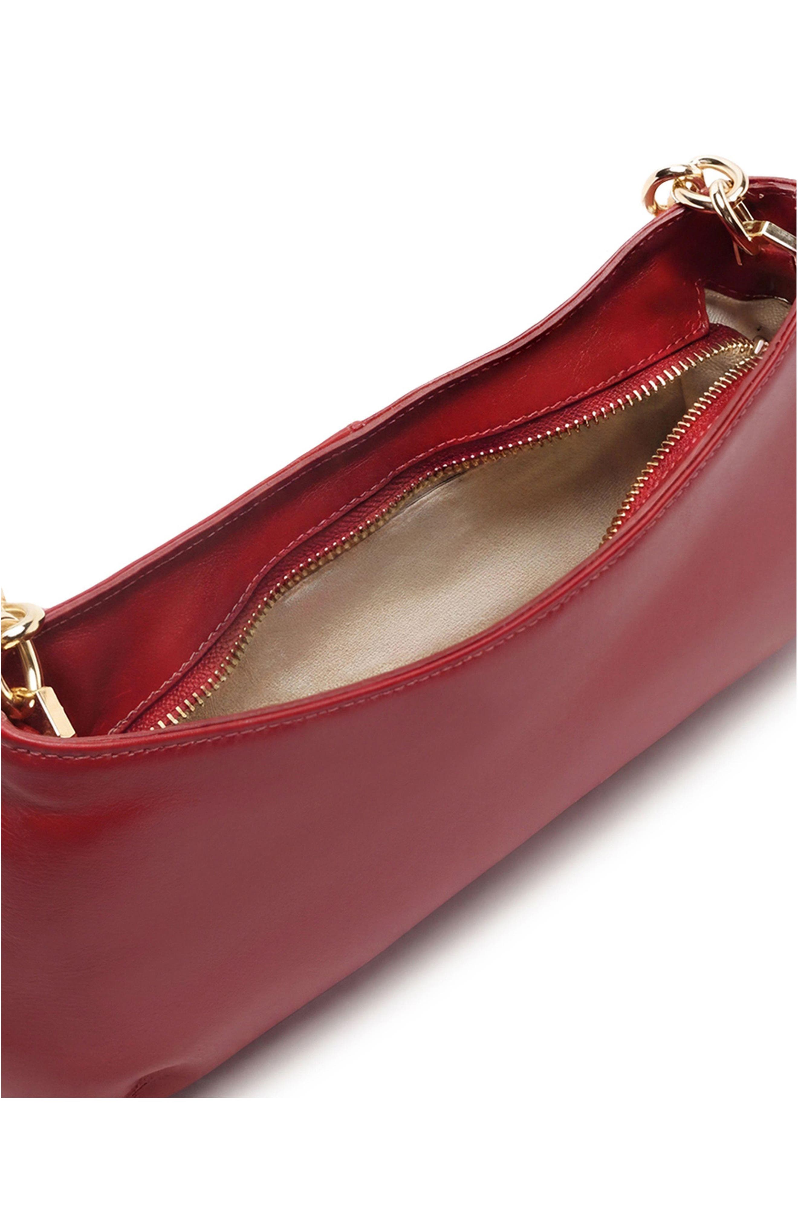 Small Luna Baguette Leather Shoulder Bag, Alternate, color, PASSION RED