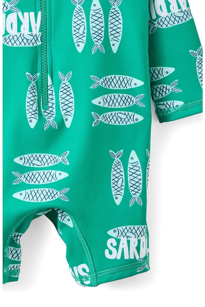 Baby Long Sleeve All In One Swimsuit, Alternate, color, Deep Mint Sardinas