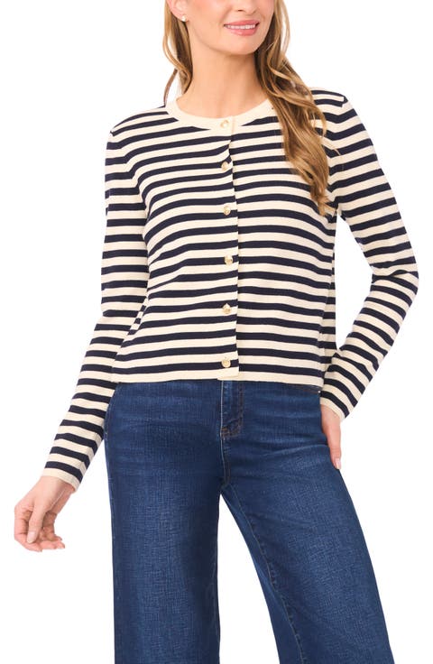 Stripe Crewneck Cardigan
