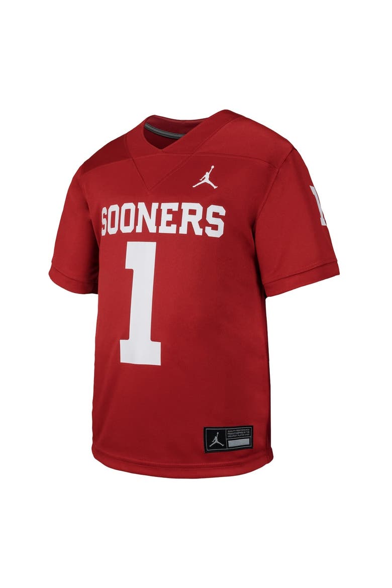Youth Jordan Brand #1 Crimson Oklahoma Sooners Untouchable Replica Game Jersey, Alternate, color, Crimson