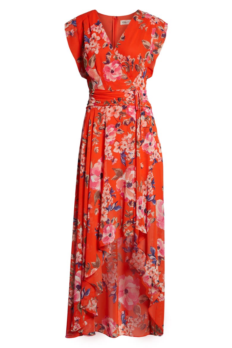 Floral High/Low Chiffon Maxi Dress, Alternate, color, ORANGE
