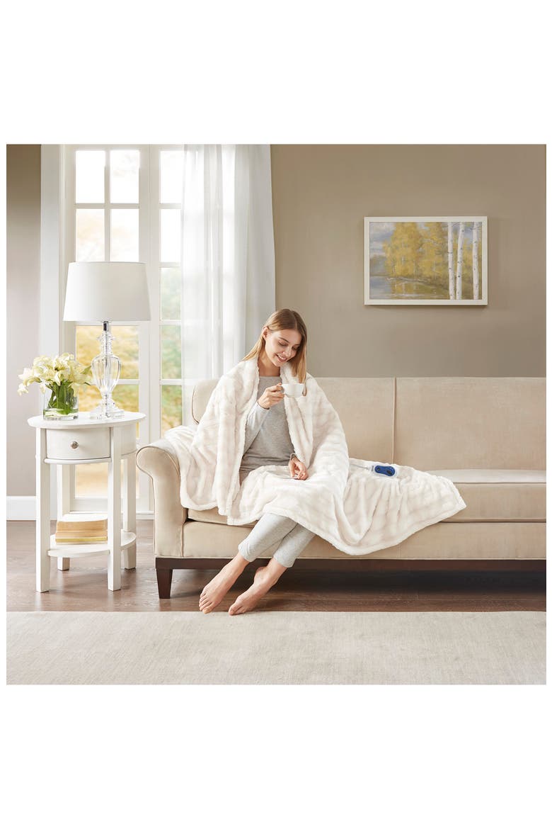 Faux Fur Heated Throw Blanket - 50" x 70", Alternate, color, IVORY