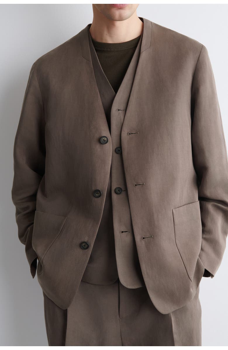 COS Collarless Linen-Blend Blazer, Alternate, color, Brown