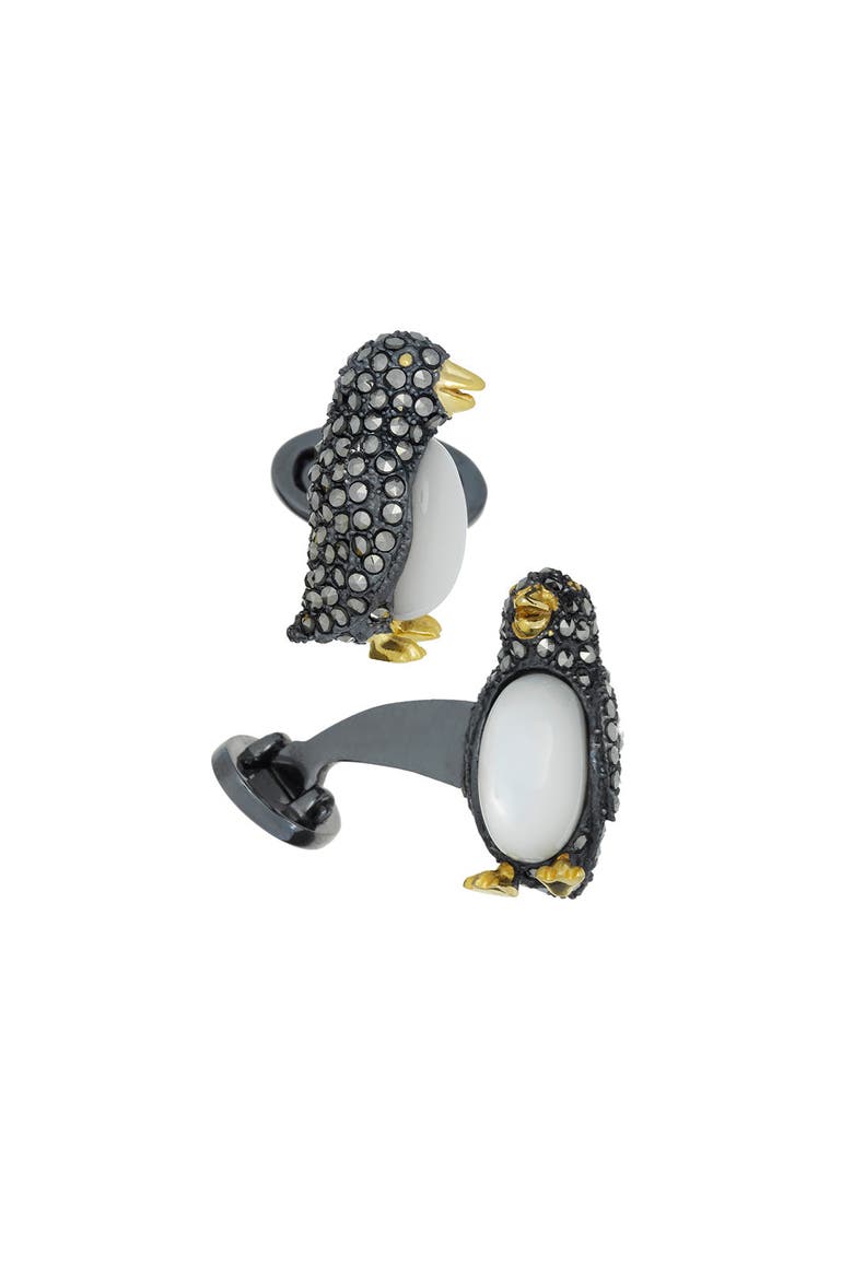 Penguin Marcasite, Mother of Pearl Sterling Cufflinks, Main, color, BLACK/WHITE