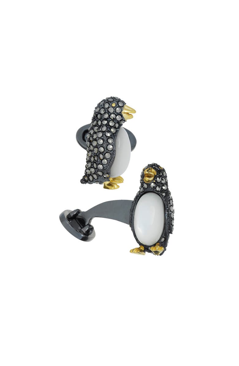 Jan Leslie Penguin Marcasite, Mother of Pearl Sterling Cufflinks, Main, color, Black/White