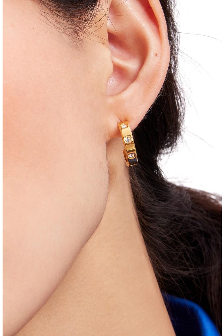 cubic zirconia huggie hoop earrings, Alternate, color, CLEAR/ GOLD