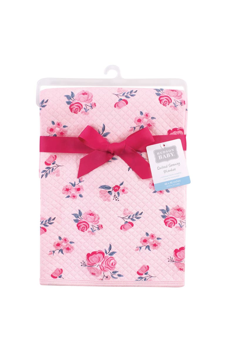 Hudson Baby Quilted Multi-Purpose Swaddle, Receiving, Stroller Blanket, Alternate, color, Pink Navy Floral 1-Pack