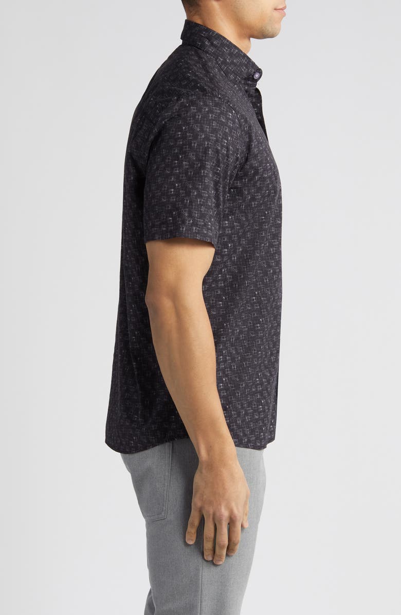 Robert Barakett Accent Geo Print Short Sleeve Button-Up Shirt, Alternate, color, Black