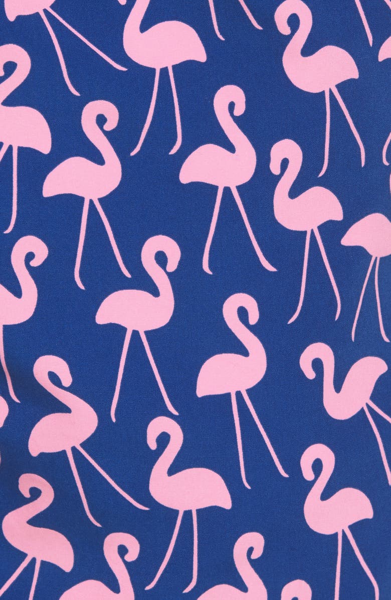 Tom & Teddy Flamingo Print Swim Trunks, Alternate, color, Rose & Blue