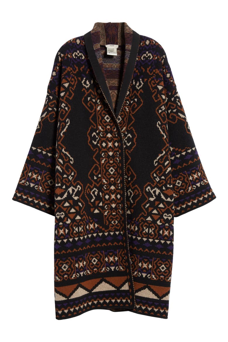Longline Wool Blend Jacquard Cardigan, Alternate, color, DESERTO